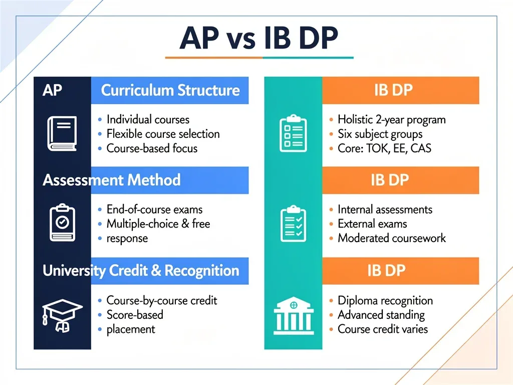 Comparison of AP and IB Diploma curriculum structures and credit potential