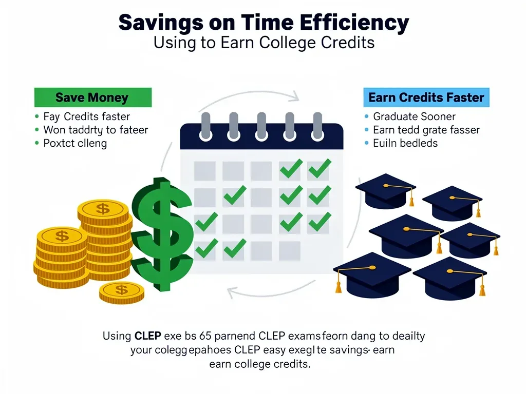 Infographic showing CLEP exam cost savings and time efficiency