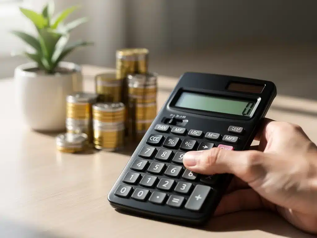 Calculator and coins representing financial planning for student loan repayment.