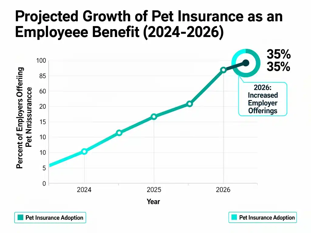 Projected growth chart for pet insurance as employee benefit 2024-2026