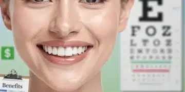 Smiling person with healthy teeth and eye chart, symbolizing Dental Vision Benefits 2026 savings.
