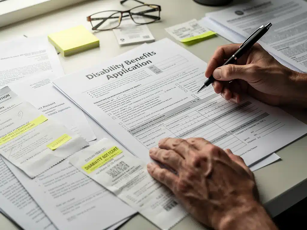 Person completing an application for Social Security disability benefits