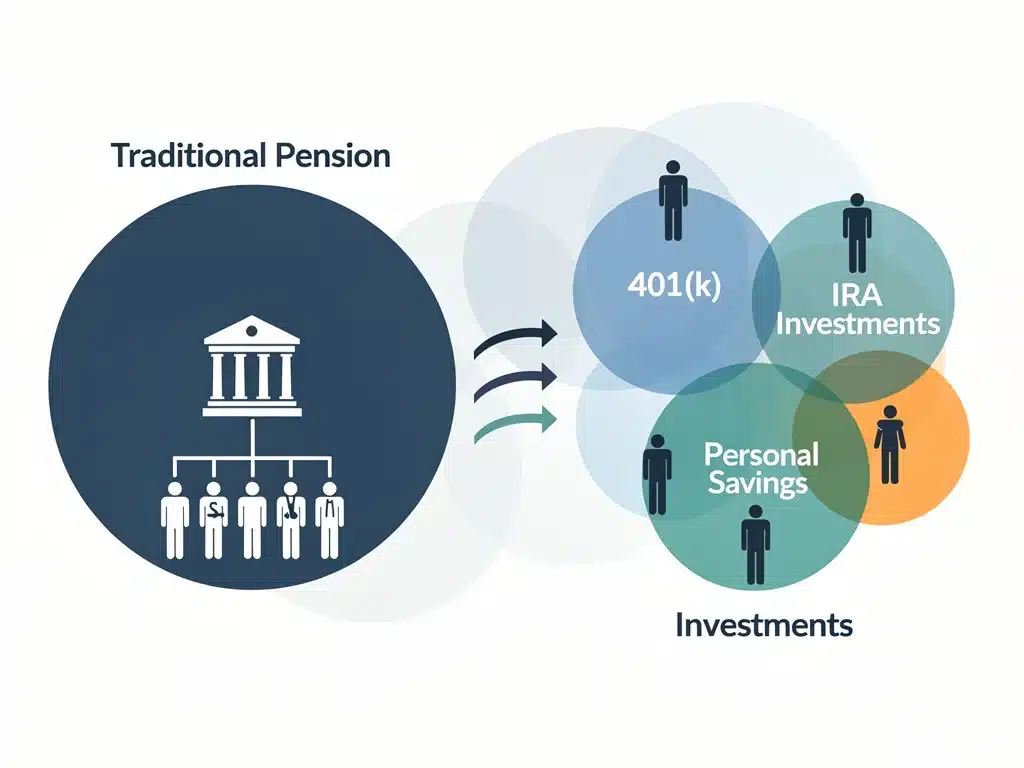 Graphic depicting shift from pensions to modern retirement plans