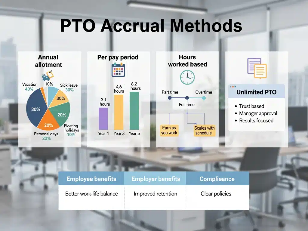 Infographic showing PTO accrual methods and benefits for 2026