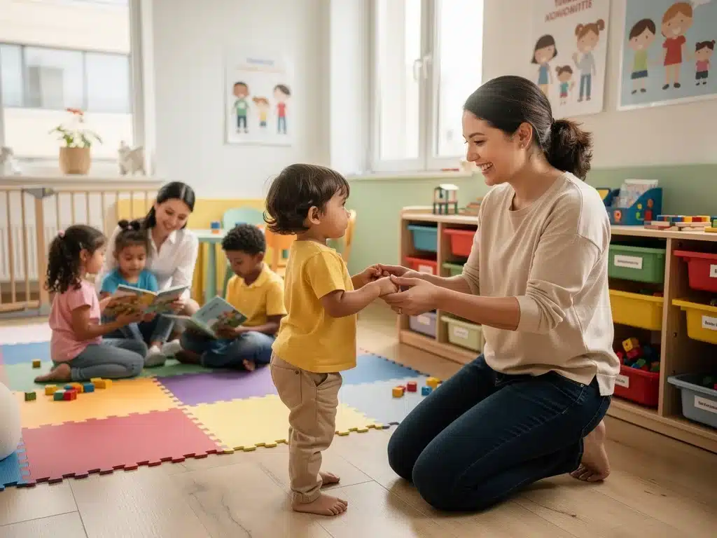 Parent and child at quality childcare facility