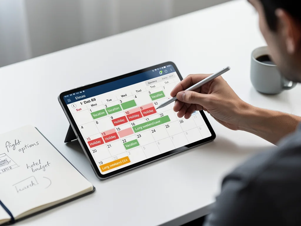 Individual planning vacation days on a digital calendar using PTO strategies