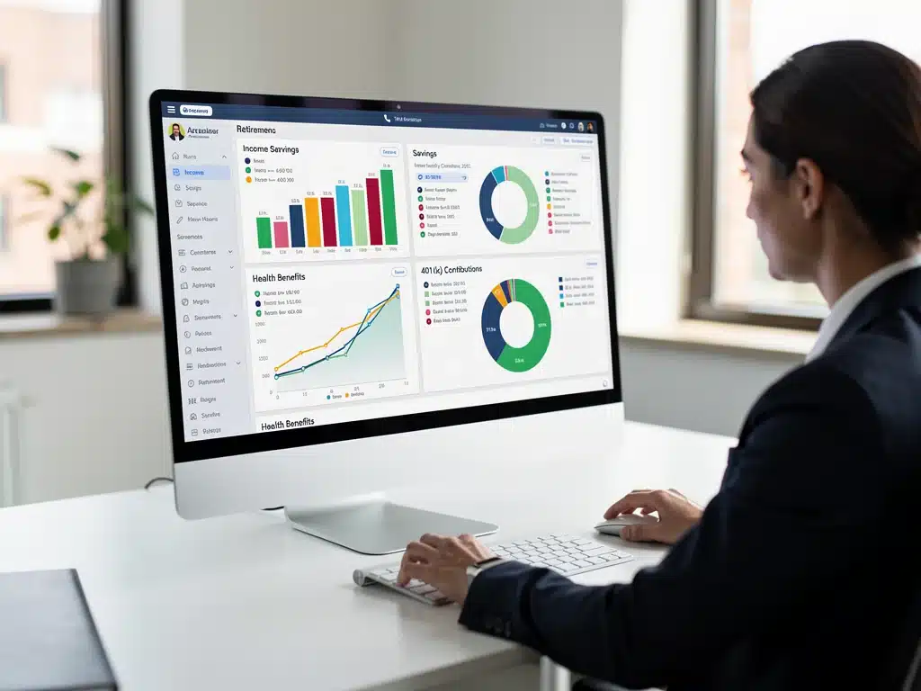 Digital dashboard showing personalized financial planning and benefit optimization