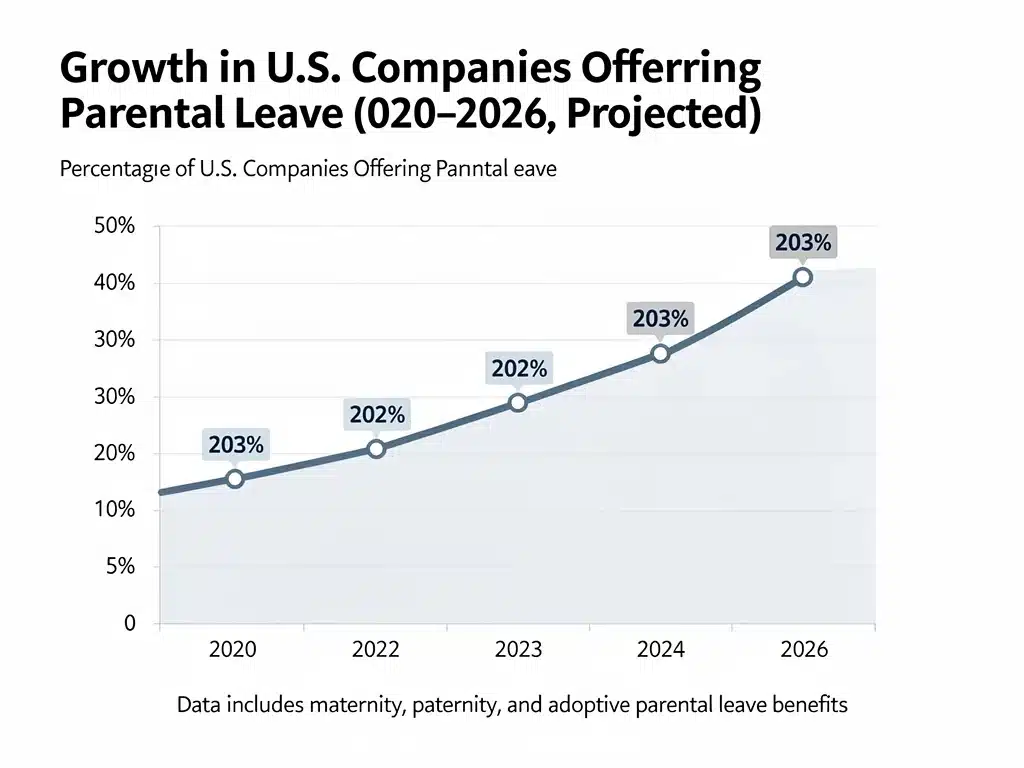 Infographic illustrating growth in parental leave benefits among U.S. employers.