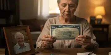 Elderly woman calculating surviving spousal benefits with Social Security documents